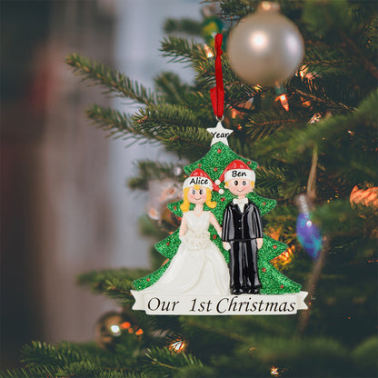 Personalized Blonde Bride and Groom Our First Christmas Couple Ornament
