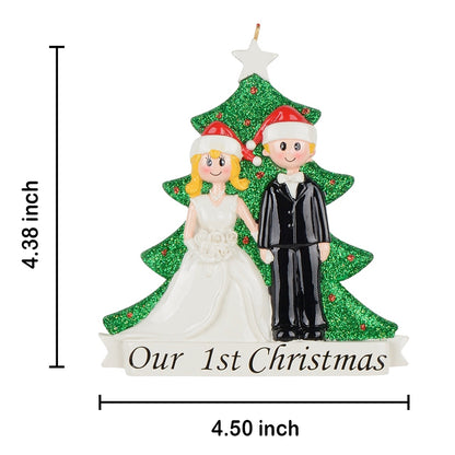 Personalized Blonde Bride and Groom Our First Christmas Couple Ornament