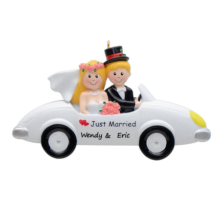 Personalized Blonde Just Married Couple Car Ornament