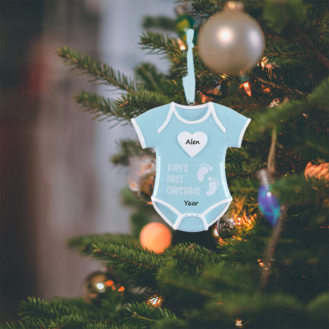 Personalized Blue Baby Boy Onesie Baby’s 1st Christmas Ornament