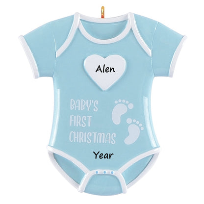 Personalized Blue Baby Boy Onesie Baby’s 1st Christmas Ornament