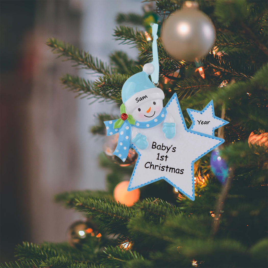 Personalized Blue Baby Boy Star Ornament Baby’s 1st Christmas Gift