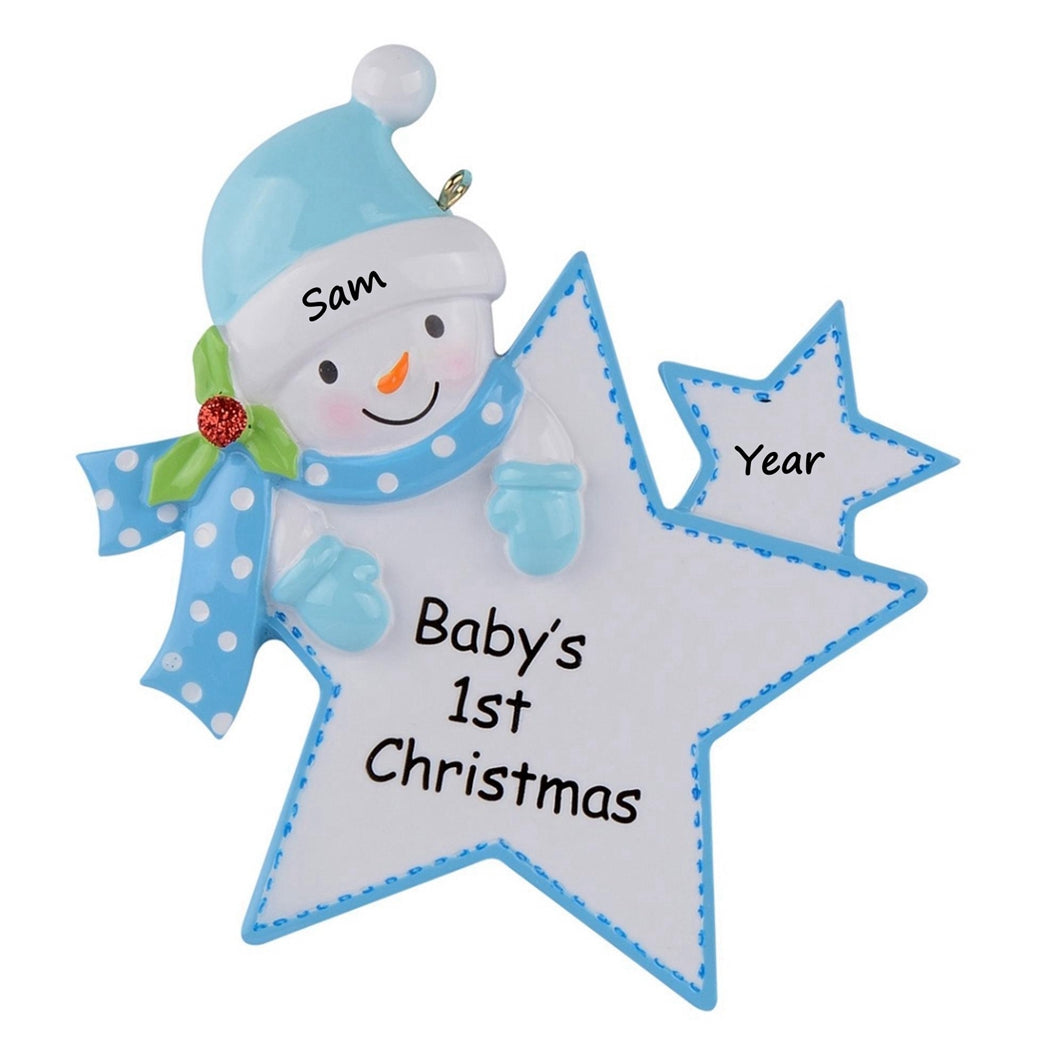 Personalized Blue Baby Boy Star Ornament Baby’s 1st Christmas Gift