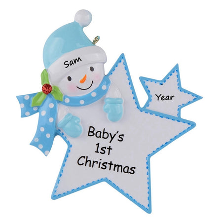 Personalized Blue Baby Boy Star Ornament Baby’s 1st Christmas Gift