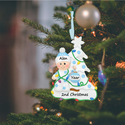 Personalized Blue Baby Boy Tree Baby’s 1st Christmas Ornament