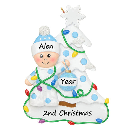 Personalized Blue Baby Boy Tree Baby’s 1st Christmas Ornament