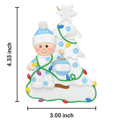 Personalized Blue Baby Boy Tree Baby’s 1st Christmas Ornament