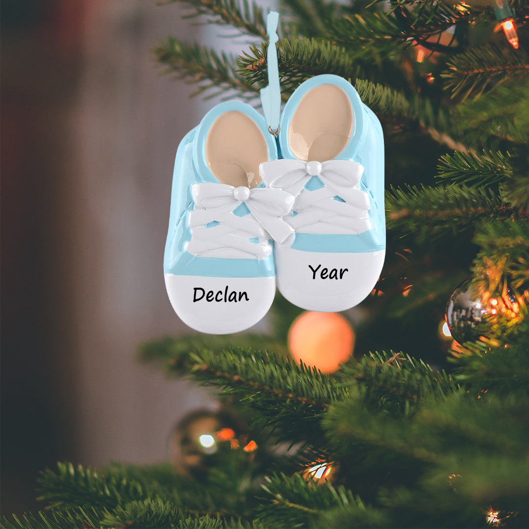 Personalized Blue Baby Shoes Ornament