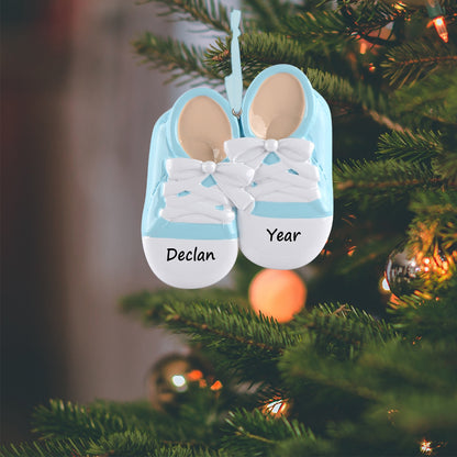 Personalized Blue Baby Shoes Ornament