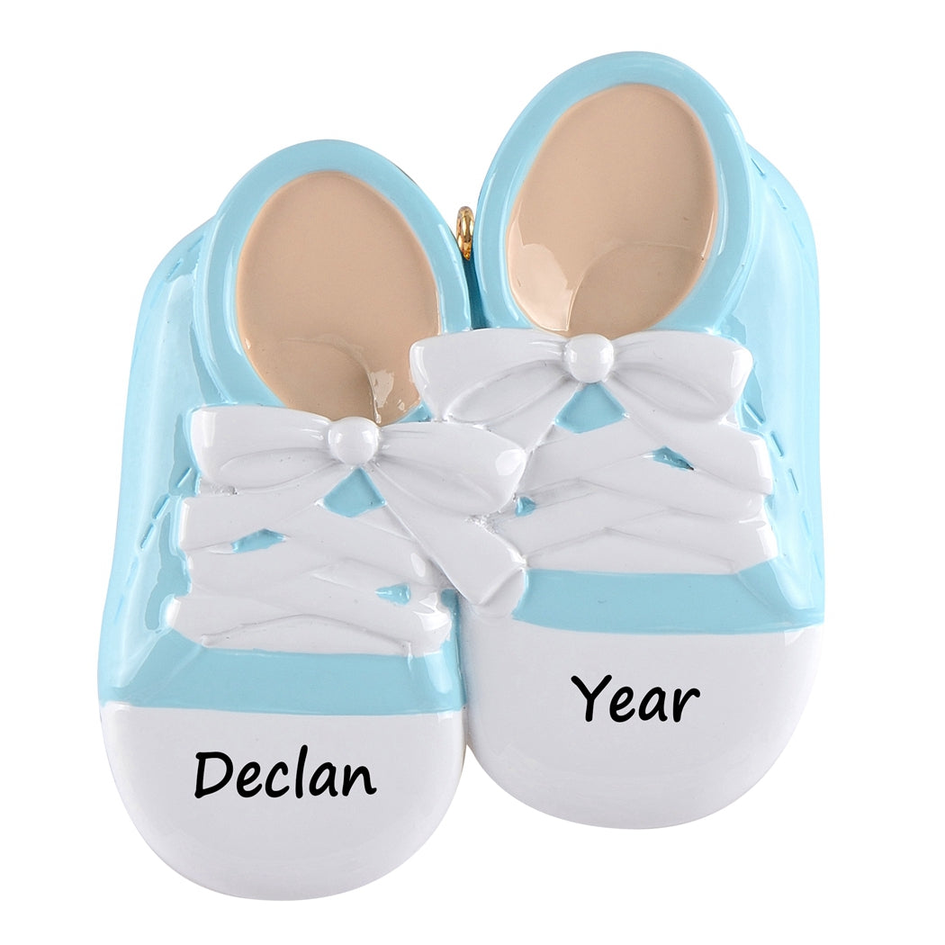 Personalized Blue Baby Shoes Ornament