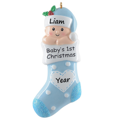 Personalized Blue Baby Stocking Baby’s 1st Christmas Ornament