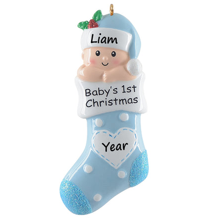 Personalized Blue Baby Stocking Baby’s 1st Christmas Ornament