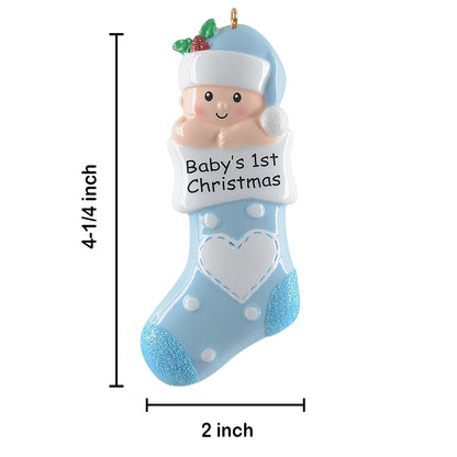 Personalized Blue Baby Stocking Baby’s 1st Christmas Ornament