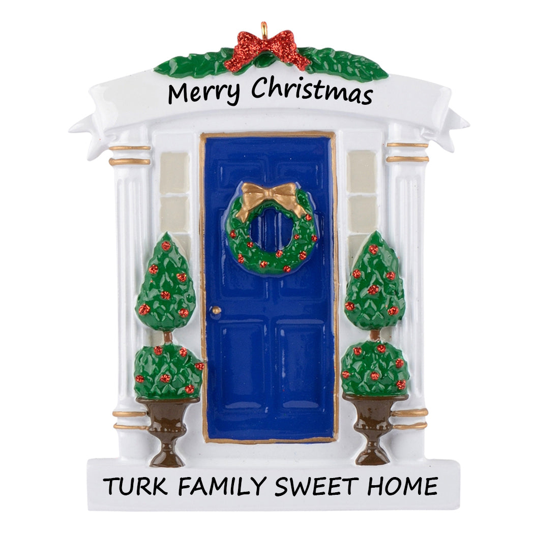 Personalized Blue Front Door New Home Christmas Ornament