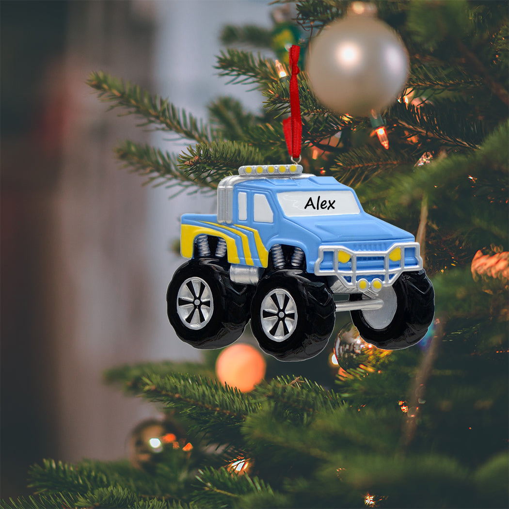 Blue Monster Truck Personalized Christmas Ornament