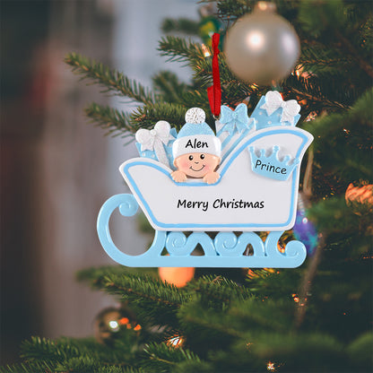 Personalized Blue Prince Sleigh Baby’s 1st Christmas Ornament