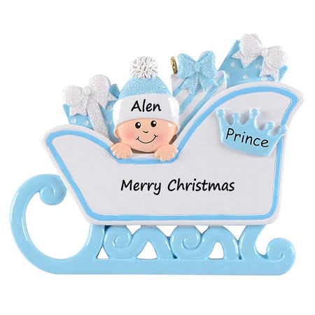 Personalized Blue Prince Sleigh Baby’s 1st Christmas Ornament