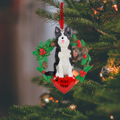 Personalized Border Collie Christmas Wreath Ornament