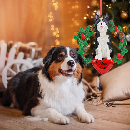 Personalized Border Collie Christmas Wreath Ornament
