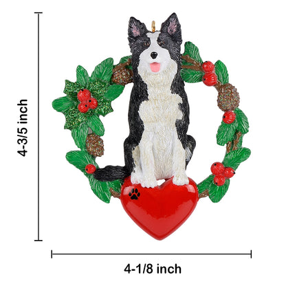 Personalized Border Collie Christmas Wreath Ornament