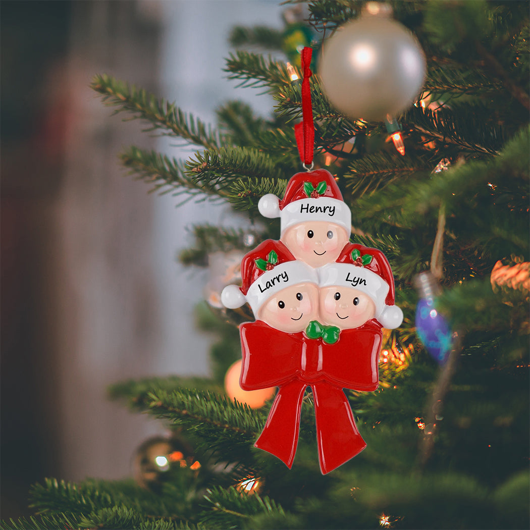 Personalized Bow Family of 3 Ornament