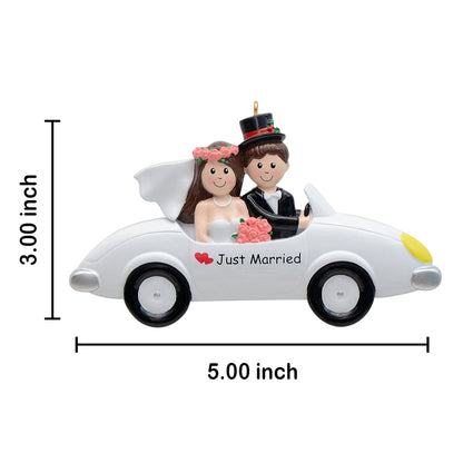 Personalized Brunette Just Married Couple Car Ornament