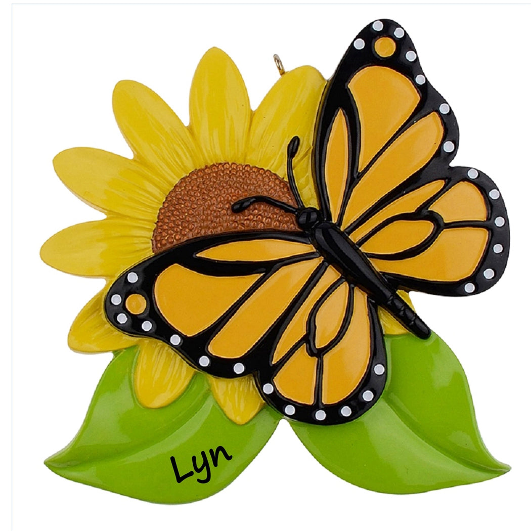 Personalized Butterfly Christmas Ornament – Sunflower Butterfly Keepsake Ornament