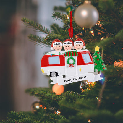 Personalized RV Family of 3 Christmas Ornament