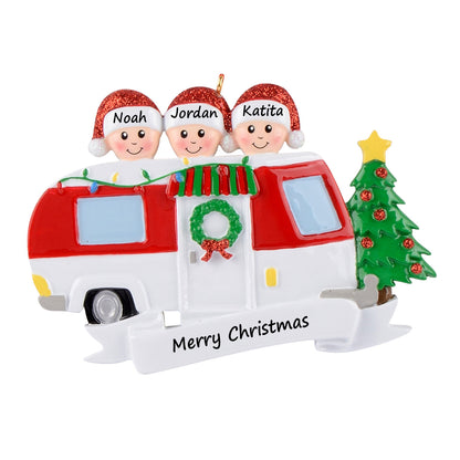 Personalized RV Family of 3 Christmas Ornament