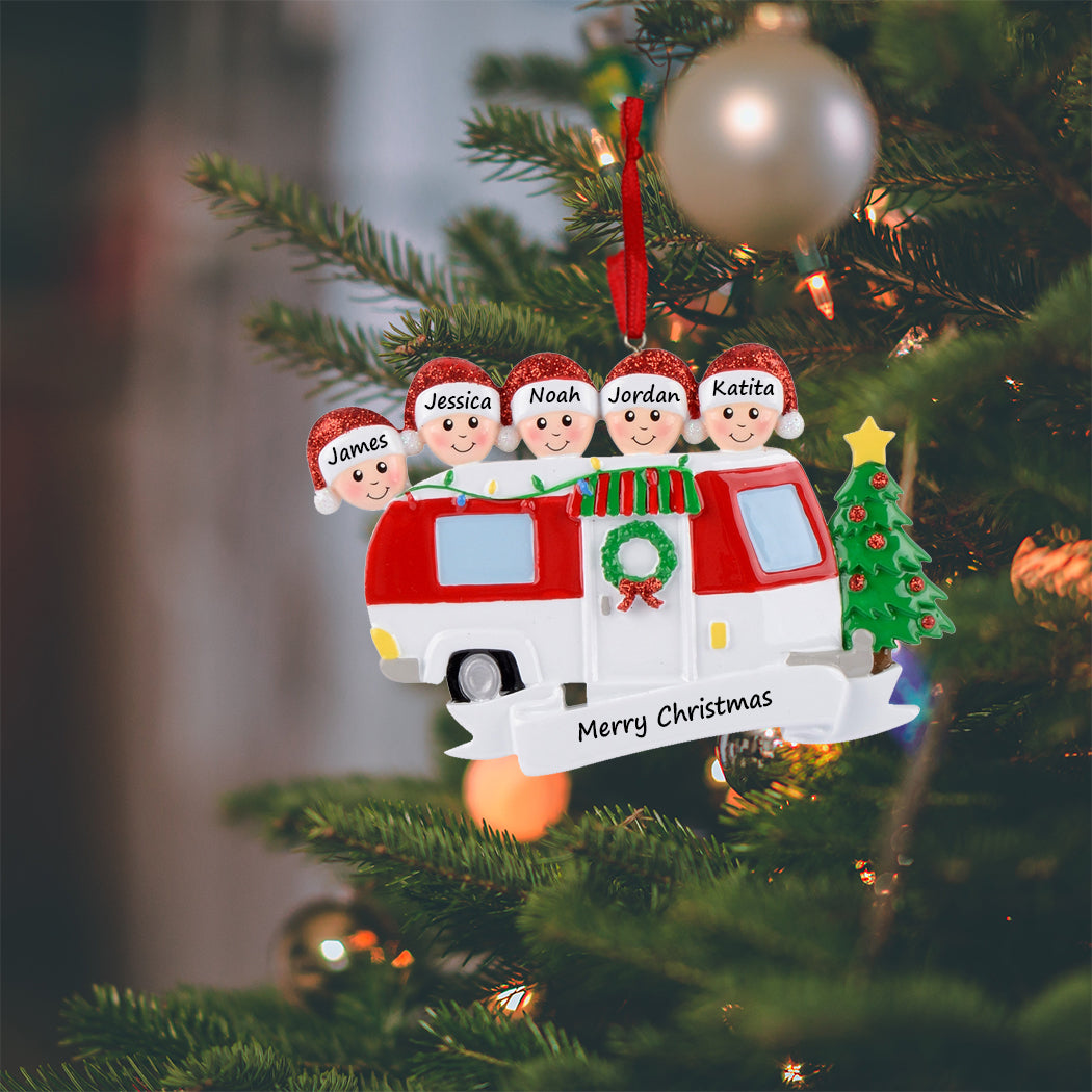 Personalized RV Family of 5 Christmas Ornament