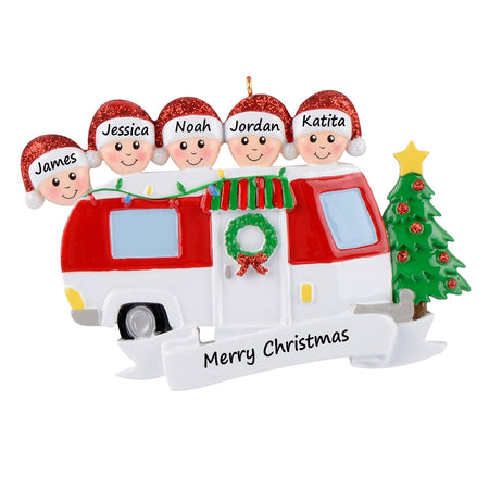 Personalized RV Family of 5 Christmas Ornament