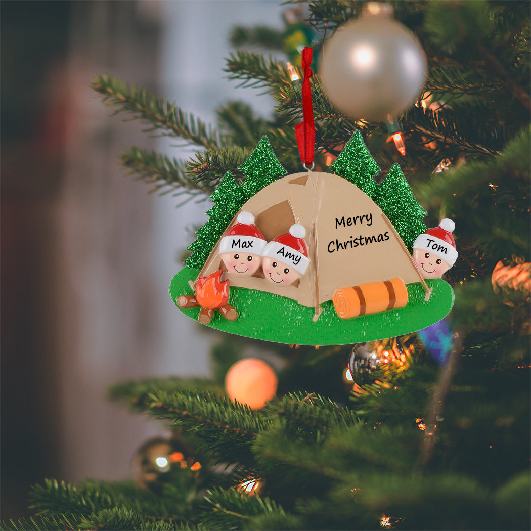 Personalized Camping Family of 3 Ornament