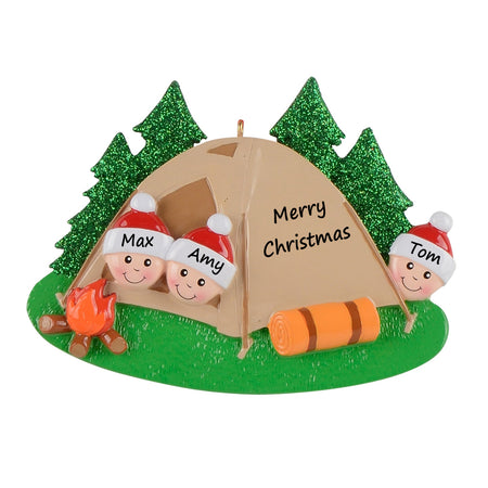 Personalized Camping Family of 3 Ornament