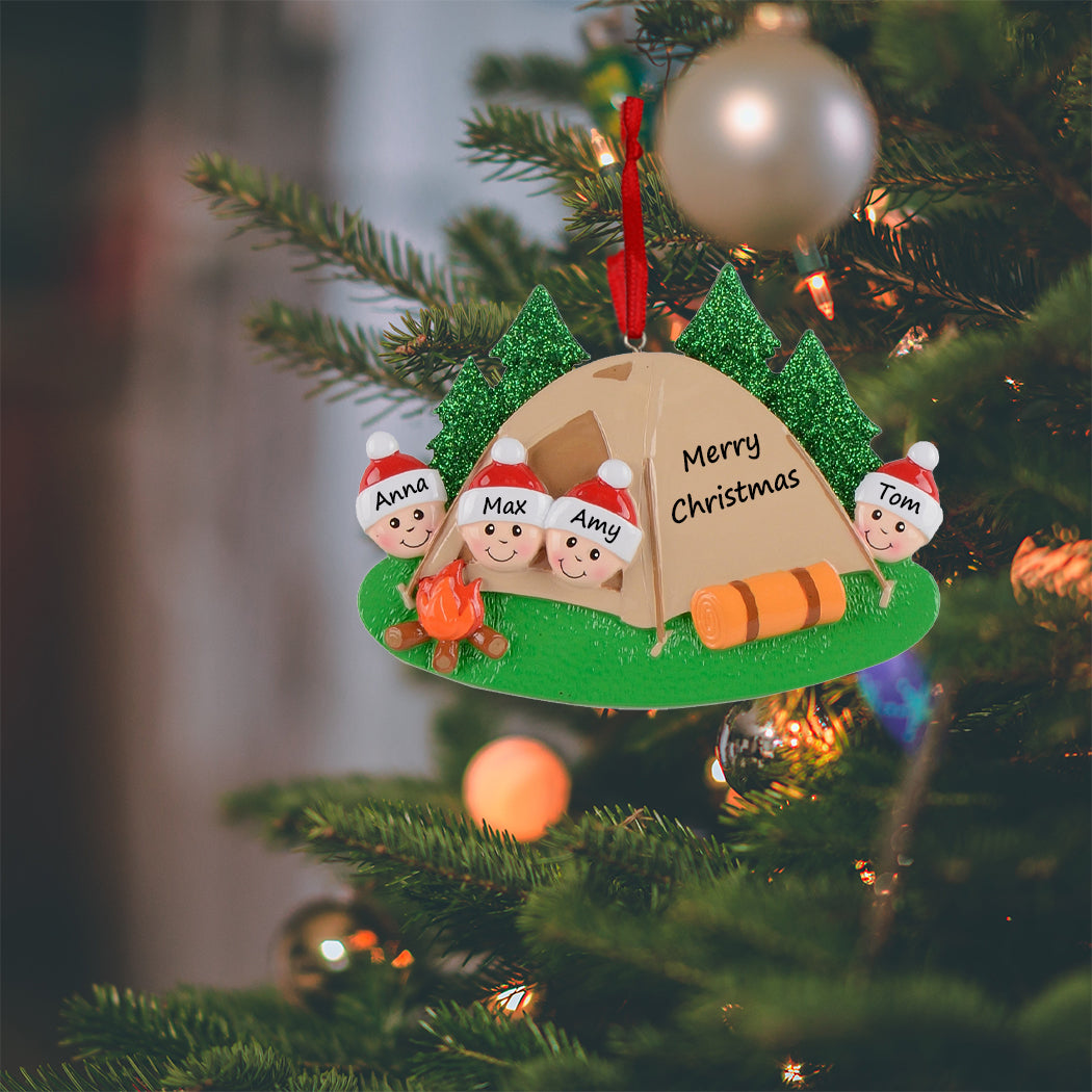 Personalized Camping Family of 4 Ornament