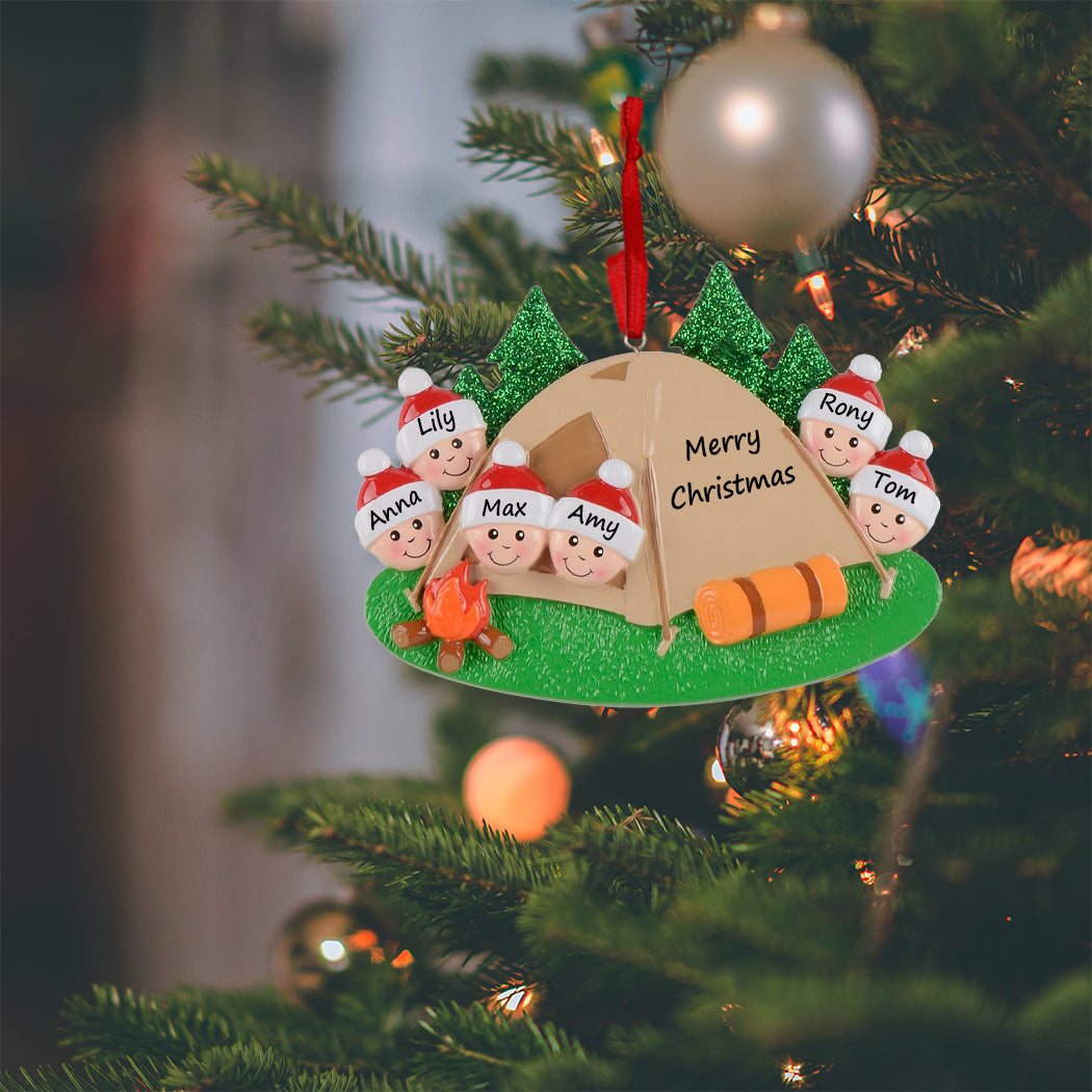 Personalized Camping Family of 6 Ornament