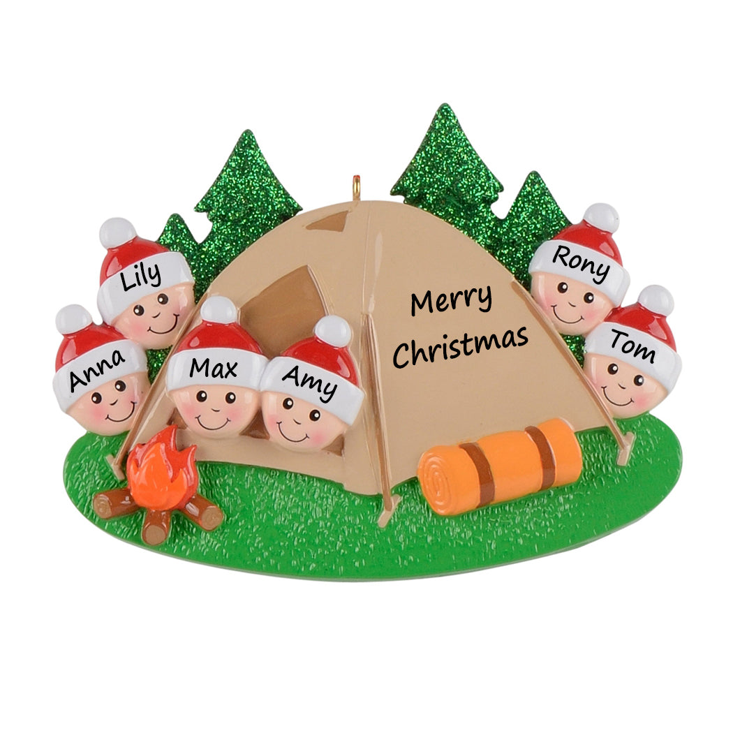 Personalized Camping Family of 6 Ornament