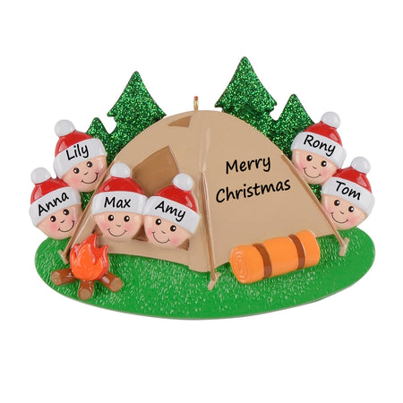Personalized Camping Family of 6 Ornament