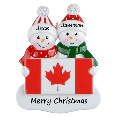 Personalized Canadian Flag Snowman Family of 2 Christmas Ornament