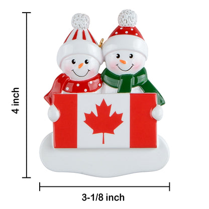 Personalized Canadian Flag Snowman Family of 2 Christmas Ornament