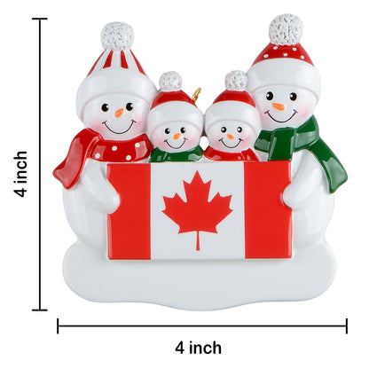 Personalized Canadian Flag Snowman Family of 4 Christmas Ornament