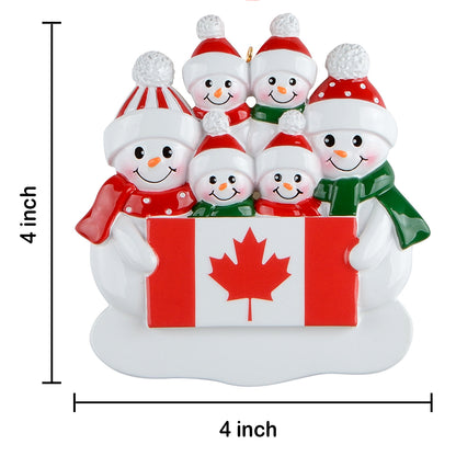 Personalized Canadian Flag Snowman Family of 6 Christmas Ornament