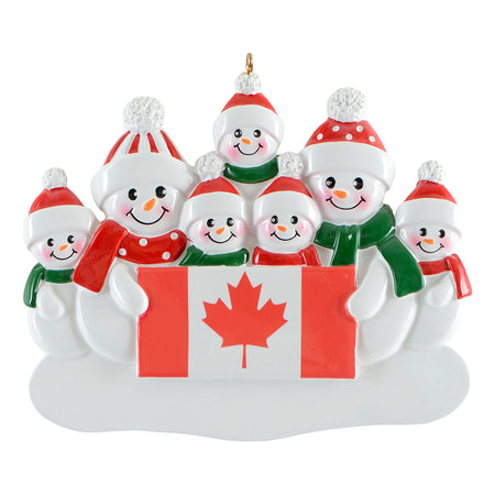 Personalized Canadian Flag Snowman Family of 7 Christmas Ornament