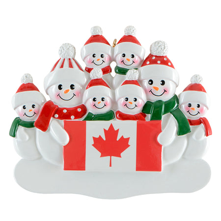 Personalized Canadian Flag Snowman Family of 8 Christmas Ornament