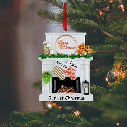 Personalized Candle Fireplace Stocking Family of 2 Christmas Ornament