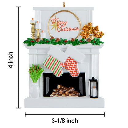 Personalized Candle Fireplace Stocking Family of 2 Christmas Ornament