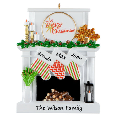 Personalized Candle Fireplace Stocking Family of 3 Christmas Ornament