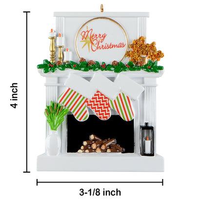 Personalized Candle Fireplace Stocking Family of 3 Christmas Ornament