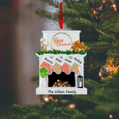 Personalized Candle Fireplace Stocking Family of 4 Christmas Ornament