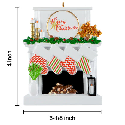 Personalized Candle Fireplace Stocking Family of 4 Christmas Ornament