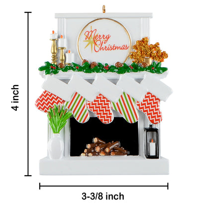 Personalized Candle Fireplace Stocking Family of 5 Christmas Ornament